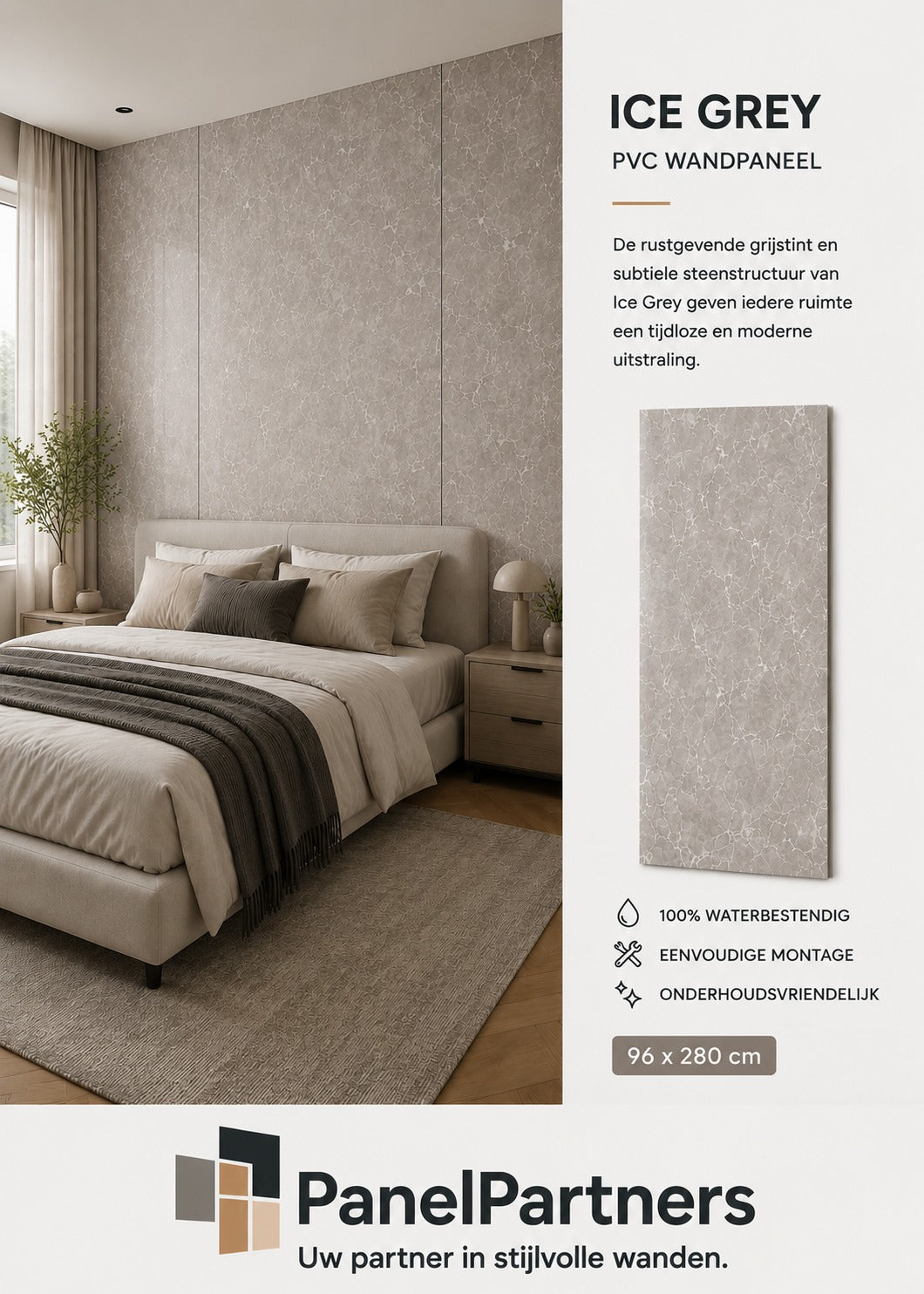 Ice Grey – Premium SPC Klik Wandpaneel 96x280 cm (4mm)