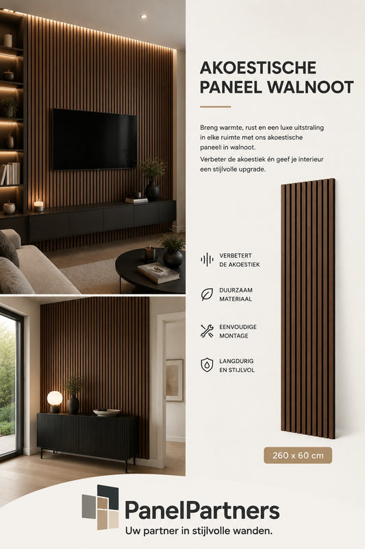 Walnoot – Akoestisch Paneel 260x60 cm