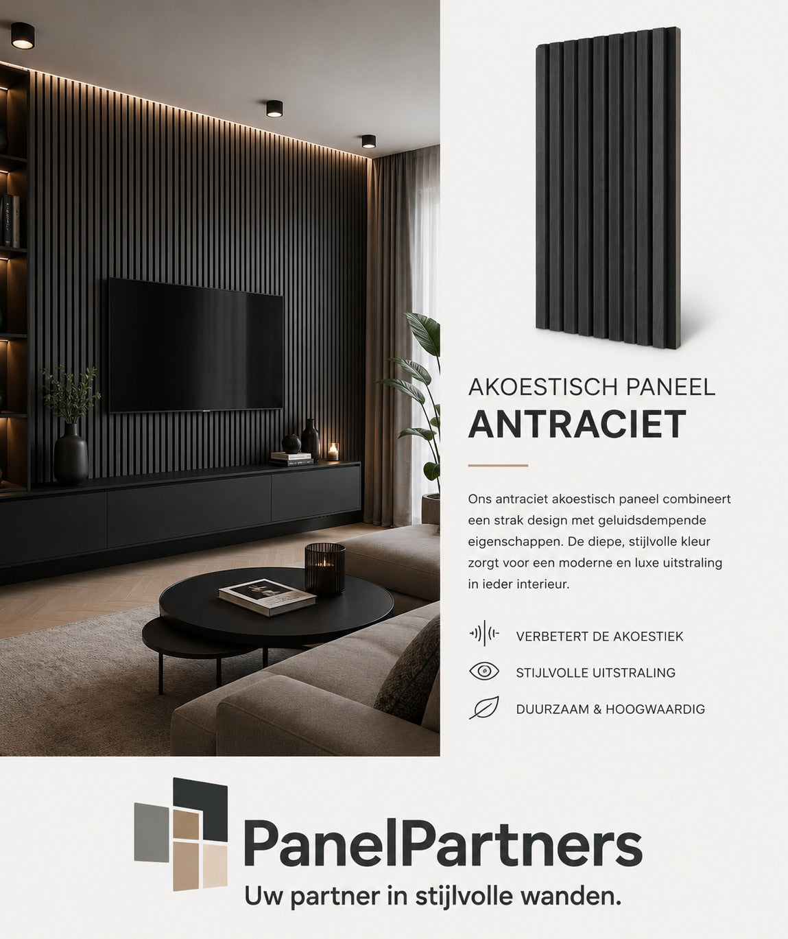 Antraciet – Akoestisch Paneel 260x60 cm