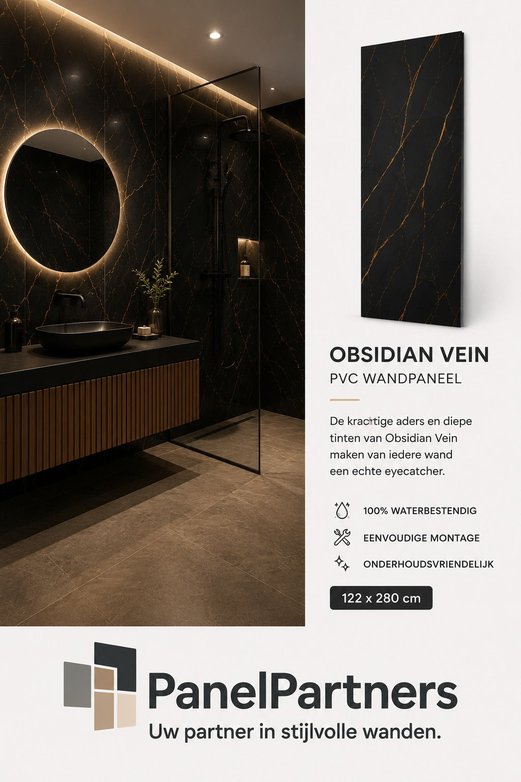 Obsidian Vein – Premium SPC Klik Wandpaneel 122x280 cm (4mm)